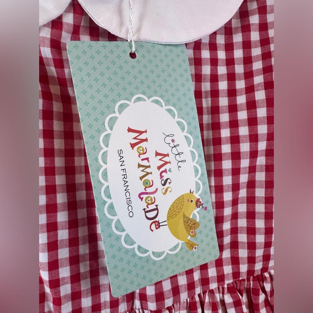 NWT Little Miss Marmalade Red Gingham Dress with Peter Pan Collar - Picture 3 of 3
